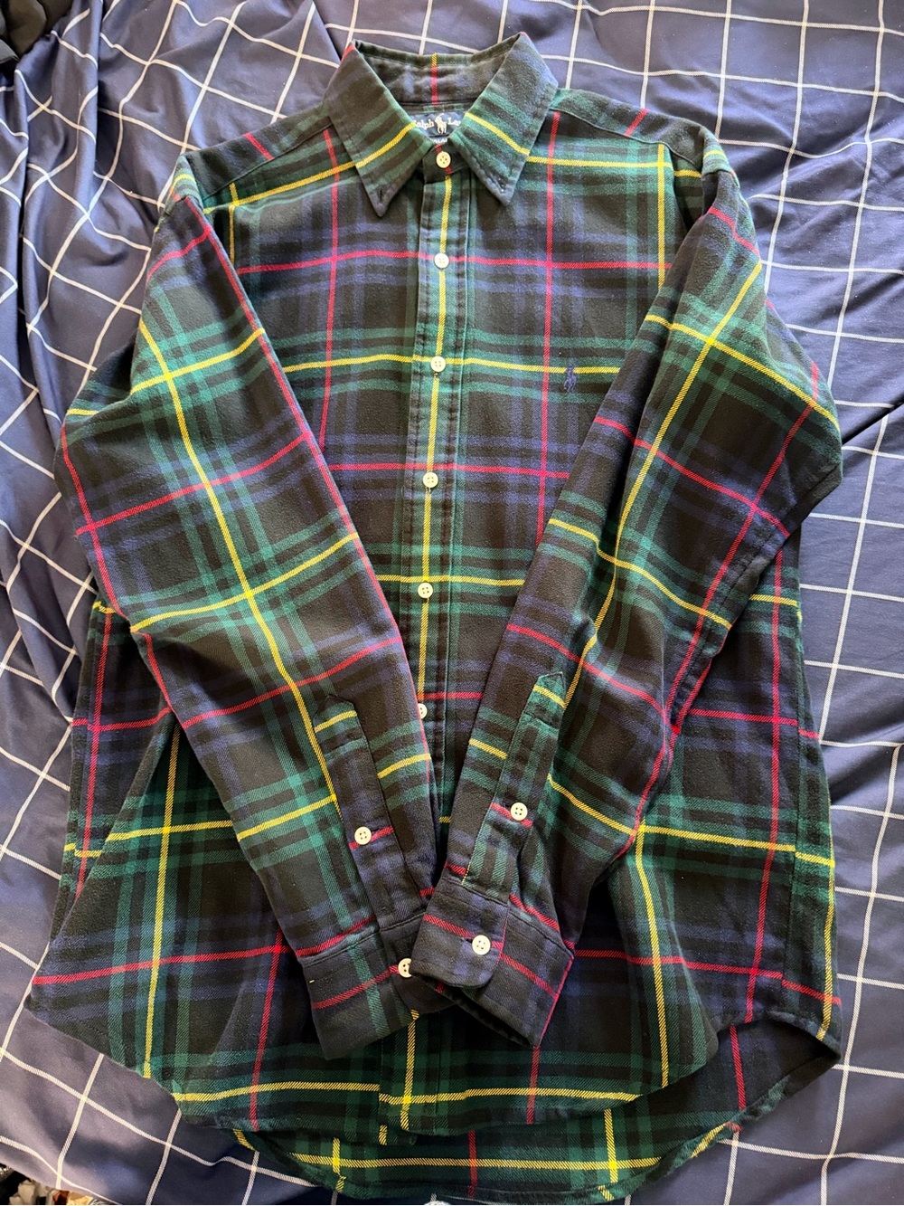 Ralph Lauren Black Plaid Button-Down Shirt with Green, Yellow & Red Windowpane